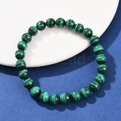 Natural Malachite Beaded Stretch Bracelets BJEW-A045-01C-1