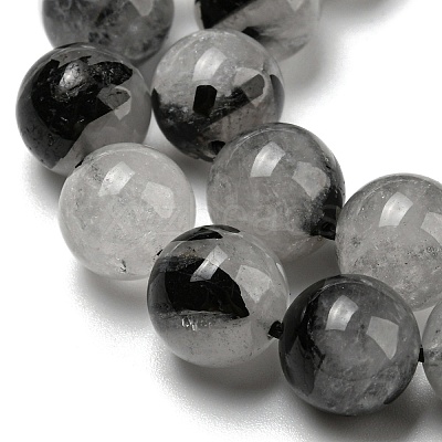 Grade A Natural Tourmalinated Quartz/Black Rutilated Quartz Beads Strands G-R494-A06-04-1