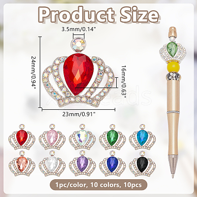 10Pcs 10 Colors Alloy Glass Beads ALRI-AR0001-11-1