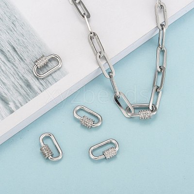 Brass Micro Pave Cubic Zirconia Screw Carabiner Lock Charms X-ZIRC-G160-22P-1