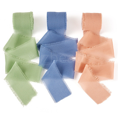 3 Rolls Polyester Raw Edges Ribbons SRIB-TAC0002-26D-1