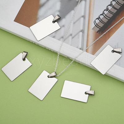 Non-Tarnish 201 Stainless Steel Rectangle Mirror Polished Finish Stamping Blank Tag Pendants LS-STAS-S030-01-1