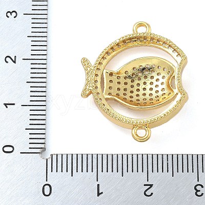 Rack Plating Brass Micro Pave Clear Cubic Zirconia Fish Connector Charms kk-A234-46G-1
