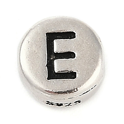 925 Sterling Silver Flat Round with Letter Beads STER-G044-01AS-E-1