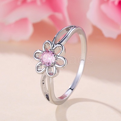 Flower Brass Micro Pave Pearl Pink Cubic Zirconia Finger Rings FS-WGCFB35-06-1