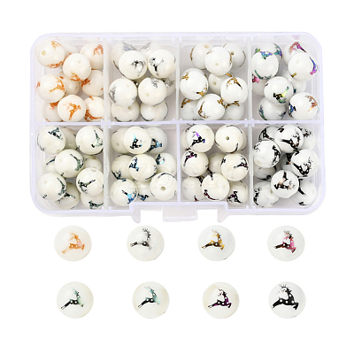 80Pcs 8 Colors Christmas Opaque Glass Beads EGLA-YW0001-04-1