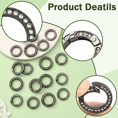 16Pcs 2 Styles Alloy Rhinestone Spring Gate Rings FIND-SP0004-52A-1