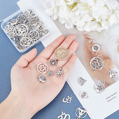 56Pcs 14 Style Tibetan Style Alloy Pendants TIBEP-PH0001-30-1