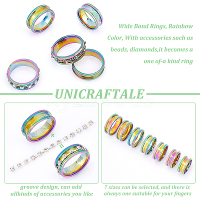14pcs 7 size Unisex Stainless Steel Grooved Finger Ring Sets RJEW-UN0002-65MC-1