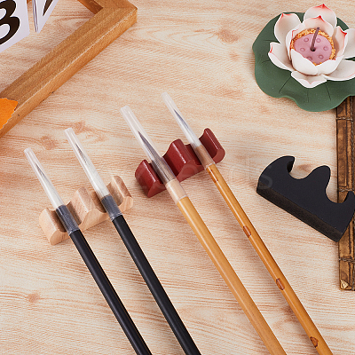 3Pcs 3 Colors Wooden Chinese Calligraphy Brush Holder AJEW-GF0007-77-1