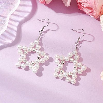 Star ABS Plastic Imitation Pearl Beaded Dangle Earrings EJEW-JE06329-1