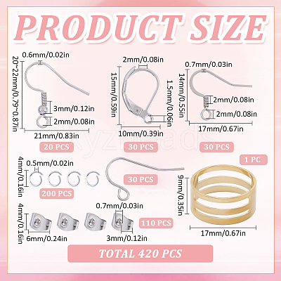 110Pcs 4 Style 304 Stainless Steel Earring Hooks & Leverback Earring Findings DIY-SC0024-14-1