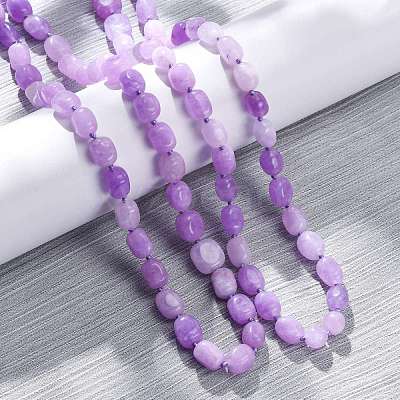 Natural Dyed Malaysia Jade Tumble Stone Nuggets Beaded Long Necklaces for Women NJEW-F340-A03-1