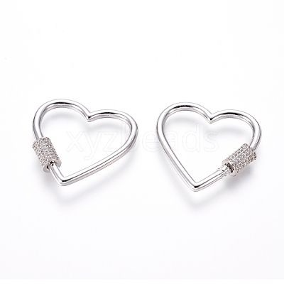 Brass Micro Pave Cubic Zirconia Screw Carabiner Lock Charms ZIRC-I031-11P-01-1