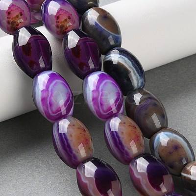 Natural Banded Agate (Dyed & Heated) Beads Strands G-M446-D01-01F-1