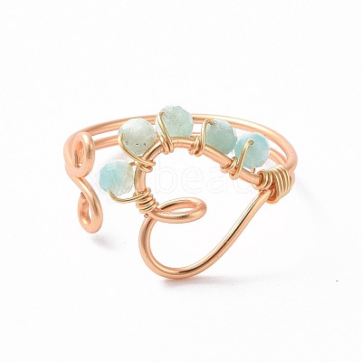 Heart Natural Mixed Stone Braided Bead Finger Rings RJEW-JR00529-1