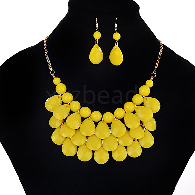 Fashionable Beach Style Acrylic Teardrop Dangle Earrings & Bib Necklaces Sets FS-WG62A33-02-1