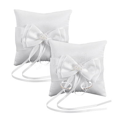 Square Polyester with Plastic Pearl Flower Wedding Finger Ring Display Pillow RDIS-WH0016-24A-1