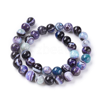 Natural Striped Agate/Banded Agate Beads Strands G-G582-10mm-43-1