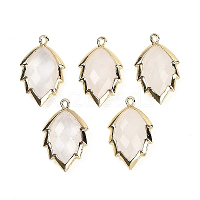 Natural Quartz Crystal Faceted Leaf Pendants G-I375-04G-10-1