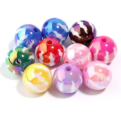 10Pcs UV Plating Colours Acrylic Beads OACR-S146-01O-1