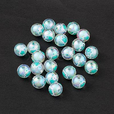 UV Plating Rainbow Iridescent Acrylic Enamel Beads OACR-I003-12A-1