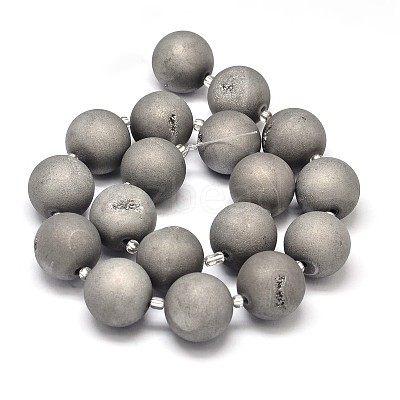 Round Electroplated Natural Druzy Geode Quartz Crystal Beads Strands G-A143B-20mm-04-1