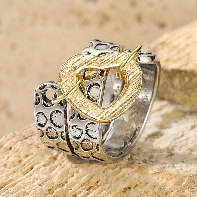Hammered Alloy Finger Link Rings for Women FS-WG9B92C-02-1