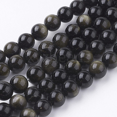 Natural Golden Sheen Obsidian Beads Strands G-C068-8mm-9-1