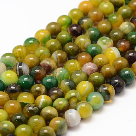 Natural Striped Agate/Banded Agate Bead Strands G-K155-A-6mm-08-1