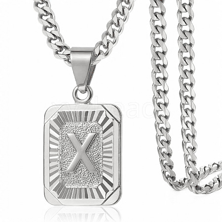 Rectangle with Letter Pattern 304 Stainless Steel Pendant Necklaces FS-WGFC766-45-1