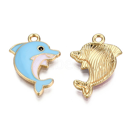 Light Gold Plated Alloy Enamel Pendants X-ENAM-T009-55A-RS-1