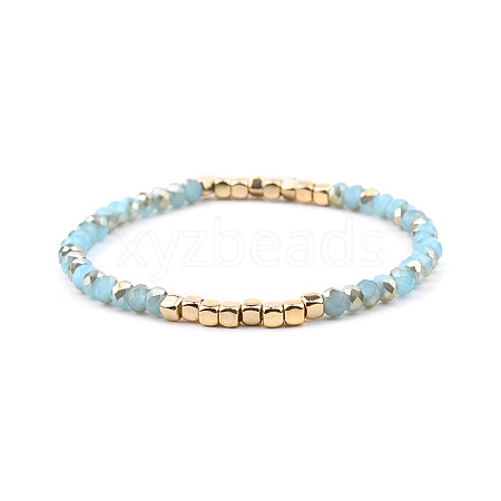 Gold-tone Miyuki Elastic Crystal Beaded Bracelet with Acrylic Tube Beads ST6850934-1