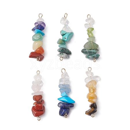 6Pcs Mixed Gemstone Chip Beaded Connector Charms Set PALLOY-JF02770-01-1