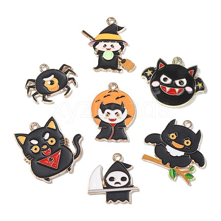 35Pcs 7 Styles Halloween Alloy Enamel Pendants ENAM-CJ0005-08-1