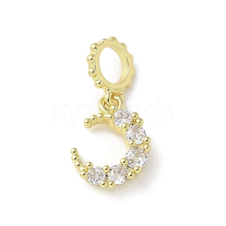 Brass Micro Pave Clear Cubic Zirconia Crescent Moon European Dangle Charms KK-A236-20G-1