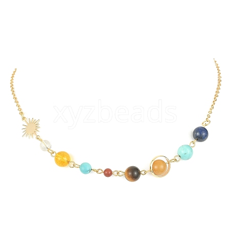 Natural & Synthetic Mixed Gemstone Beaded Necklace NJEW-TA00093-1