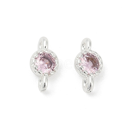 Brass Cubic Zirconia Flat Round Connector Charms KK-H204-02S-06-1