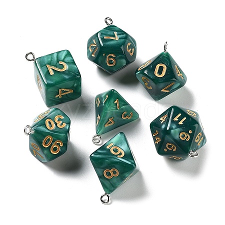 7 Styles Opaque Resin Polyhedral Dice Pendants Set RESI-A029-01P-1