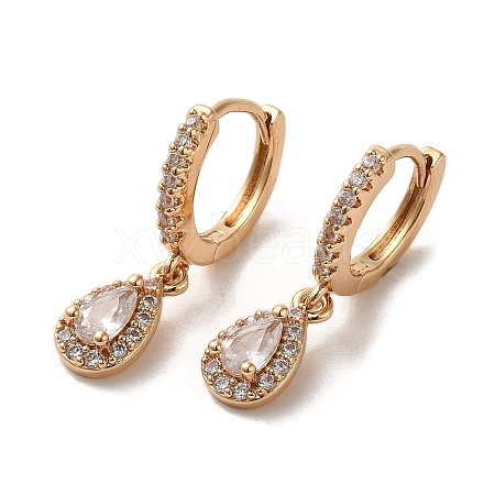 Light Gold Brass Micro Pave Cubic Zirconia Dangle Hoop Earrings EJEW-C073-08B-KCG-1