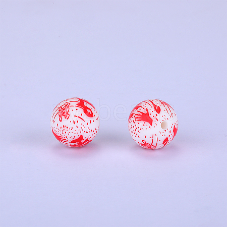 Printed Round with Skull Pattern Silicone Focal Beads SI-JX0056A-220-1