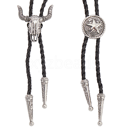 2Pcs 2 Styles Adjustable Vintage PU Leather Bolo Tie NJEW-GF0001-10AS-1