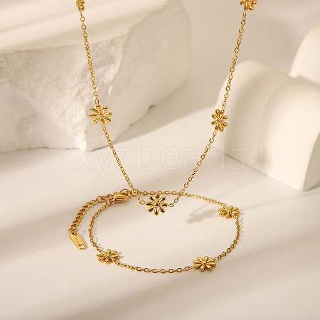 Elegant 304 Stainless Steel Daisy Link Chain Necklaces and Bracelets Sets for Women EE7355-1-1