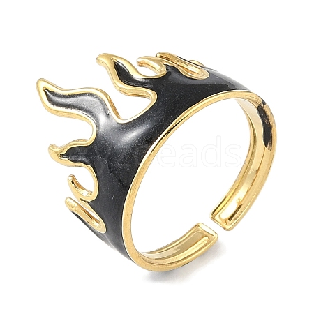 Ion Plating(IP) 304 Stainless Steel Enamel Flame Shape Cuff Finger Rings RJEW-L107-086G-02-1