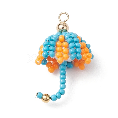 Handmade Umbrella Nylon Wired Glass Seed Beaded Pendants with Glass Pearl Round Bead and Brass Beads PALLOY-MZ00504-03-1