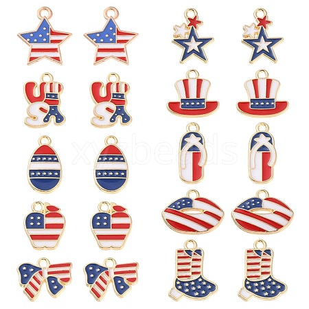 20Pcs 10 Styles American Flag Style Alloy Enamel Charms ENAM-YW0002-41-1