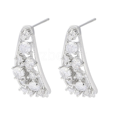 Brass Pave Clear Cubic Zirconia Stud Earring Findings KK-F875-03P-1