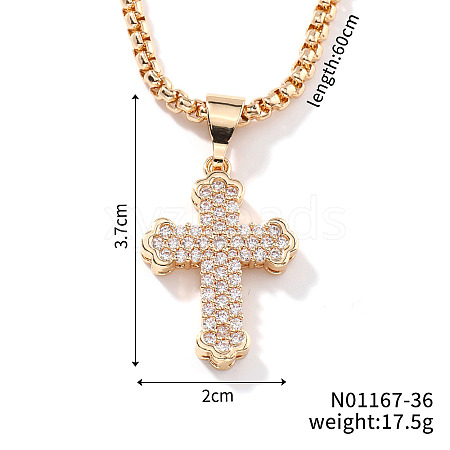 Brass Crystal Rhinestone Cross Fleury Pendant Vintage Box Chain Necklaces KQ9978-1-1