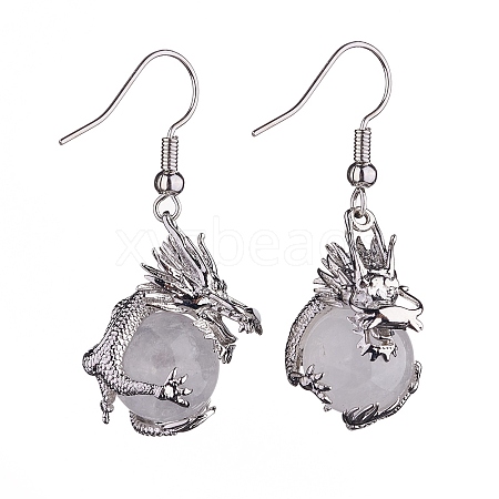 Natural Quartz Crystal Dragon Dangle Earrings EJEW-A092-06P-03-1