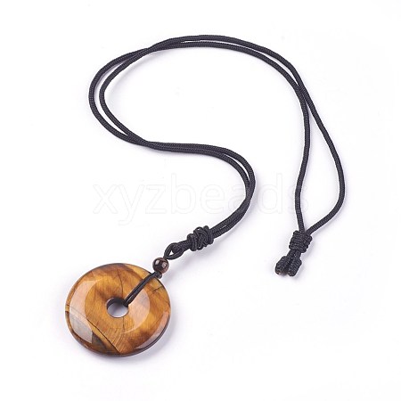 Adjustable Natural Tiger Eye Pendant Necklaces NJEW-A125-C09-1